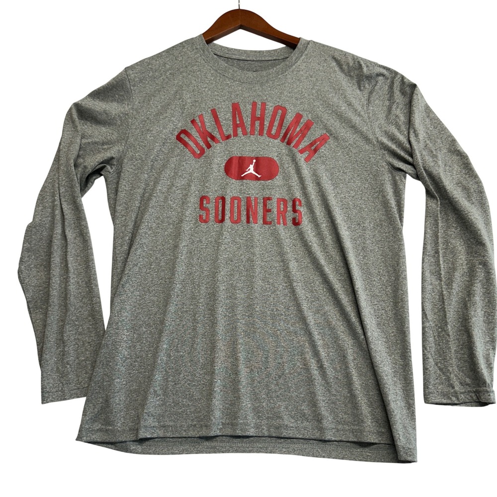 Jordan Nike Oklahoma Sooners Dri-FIT Long Sleeve Shirt Mens L Gray 918837-091